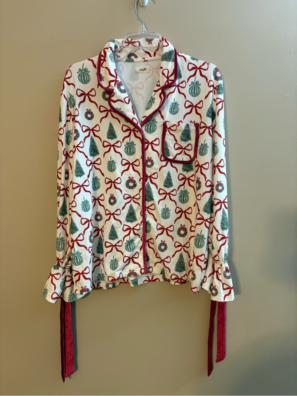 Christmas Bow & Ornament Pajama Shorts Set- Cream, Red, Green